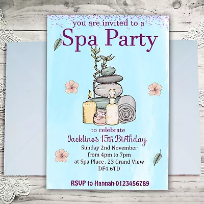 Personalised Spa Birthday Party Invitations Girls Invites Hen Party Invites X10 • £4.10