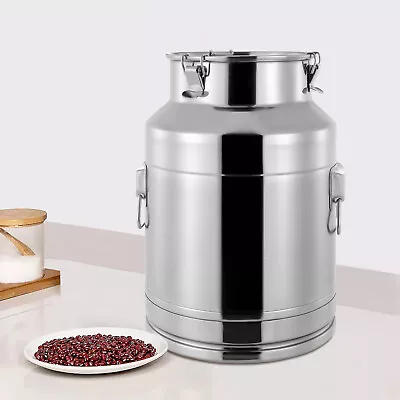 28 L Milk Can 304 Stainless Steel Milk Bucket Wine Pail Tote Jug With Sealed Lid • $94.05