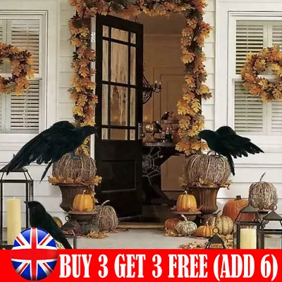 Halloween Stuffed Feather Crow Bird Black Ravens Fancy Prop Dress Home UK • £5.79