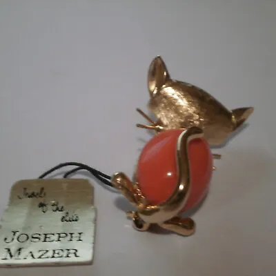 Joseph Mazer Jomaz Cat Brooch NOS With Original Hang Tag Signed Coral Cat • $275