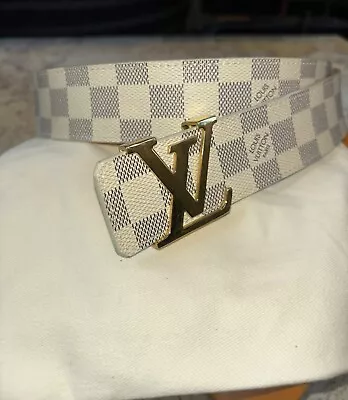 Louis Vuitton Belt Cream Checkered Gold LV Buckle (See Photos For Condition) • $80