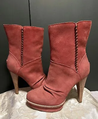 UGG Boots Bianka Women SZ 6 EU 37 Mahogany Red Ankle High Heel Club Dance Barbie • $71.96