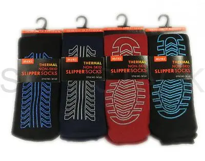 4 Pairs Of Men's Thermal Slipper Socks Non-Skid Gripper Socks Winter Gift S63 • $10.04