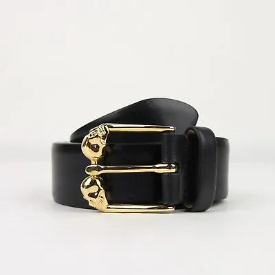 $595 Alexander McQueen Men's Black Leather Belt 100/40 338875 CQE0T 1000 • $206.79