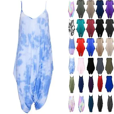 £4.99 • Buy Women Ladies Cami Strappy Baggy Tie Dye Lagenlook Italian Drape Harem Jumpsuit