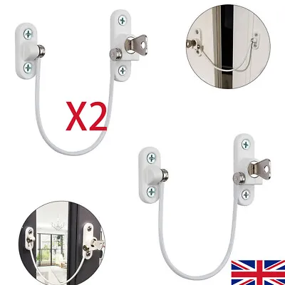 2XWhite Window Door Cable Restrictor Ventilator Child Baby Safety Security Lock • £5.89