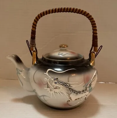 Vintage Japanese Dragonware Moriage Teapot Hand Painted Black Gold Trim Tea Pot • $24.99