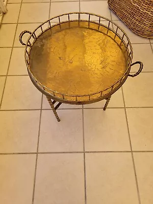 Brass Bamboo Tray Table With Handles Folding Brass Base Legs • $175