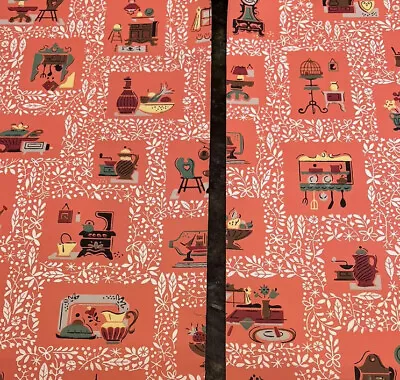 £117.97 • Buy 40s 50's Vintage Wallpaper Mid-Century Farmhouse Country Kitchen Theme 2 Rolls!