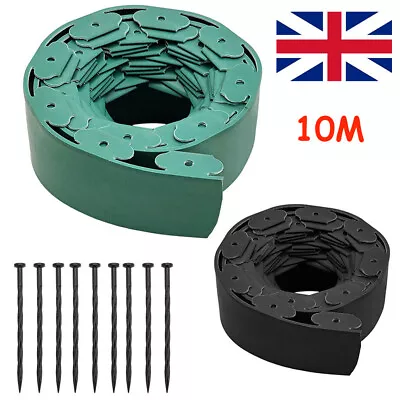 10 Metre FLEXIBLE GARDEN BORDER GRASS LAWN PATH EDGING WITH PLASTIC PEGS STURDY • £3.29