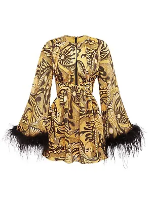 Bnwt Alice Mccall Gold Dust Feather Mini Dress - Size 12 Au/8 Us (rrp $879) • $300