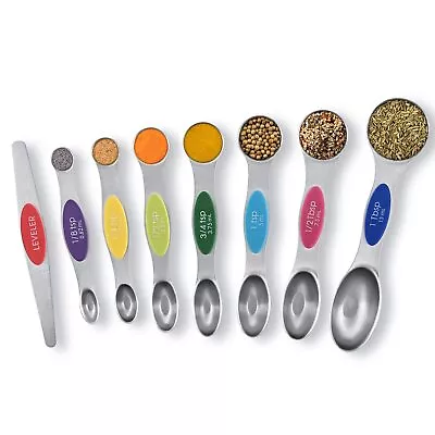 Measuring Spoons 8 Sets Magnetic Measuring Spoons Dual Sided Stainless Steel... • $16.76