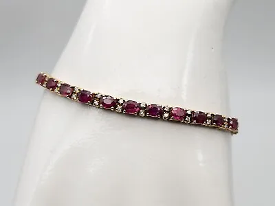 Vintage $7000 10ct BURMA RUBY Diamond 14k Yellow Gold Tennis Bracelet • $1150