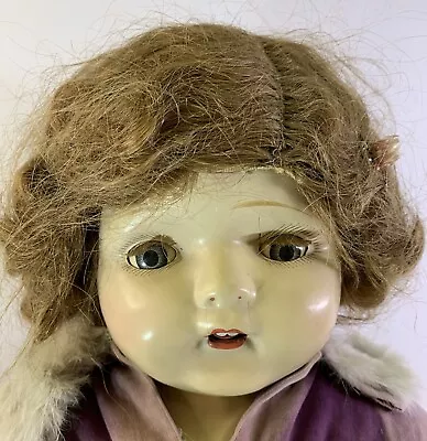 Composition Mama Doll Big 29” Vintage Baby W/ Tin Eyes Original Wig Unmarked • $39.99