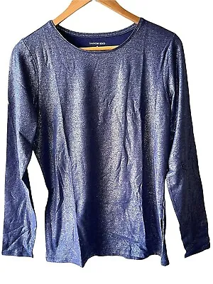 Lands End Size M Blue Stretch Metallic Long Sleeve Top • $23.60