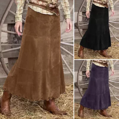 AU STOCK ZANZEA Women Corduroy A-Line Skirt Slim Fit Fishtail Ruffles Long Dress • $24.36