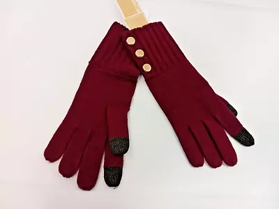 MICHAEL KORS One-Size Purple W/ Gold Button Trim Knit Tech Gloves NWT $68 • $29.99