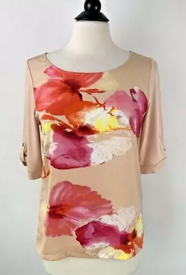 NWT The Limited Factory Mixed Media Tab Sleeve Top MEDIUM Floral Watercolor Tee • $9.95