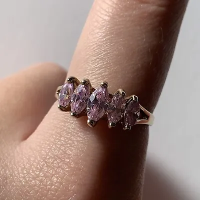 Marquise Pink Cubic Zirconia Ring 9ct 9K Yellow Gold - Size P • £100