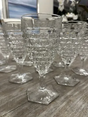 Vintage Set Of 12 Fostoria American 7  Hex Footed Water Goblets Stemware Glass • $74.95