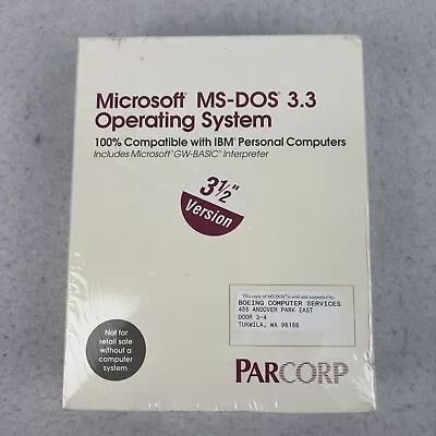 Vintage Microsoft MS-DOS 3.3 Operating System - 1987 Parcorp 3.5 NIB Sealed • $140