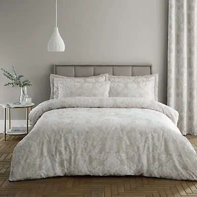Empire Damask Jacquard Duvet Cover Luxury Cotton Quilt Bedding Set Double Beige • £28.50
