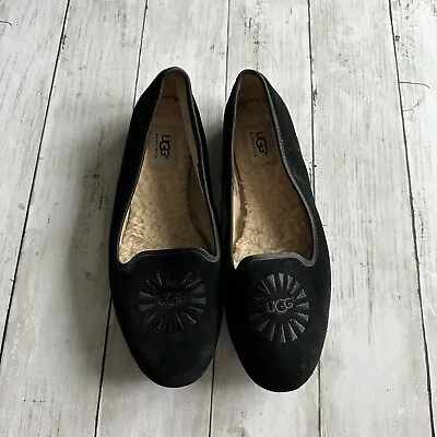 Preowned Ugg Alloway Suede Shearling Flats Black Womens 9  • $44.99