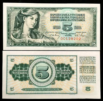 Yugoslavia 5 Dinara Year 1968 Banknote World Paper Money UNC Currency Bill • $2.85