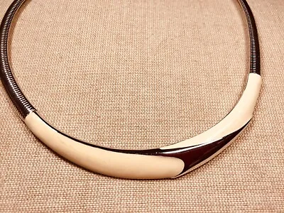 Vintage MONET Cream White Enamel Omega Silver Tone Choker Collar Necklace ~ 18  • $16.95