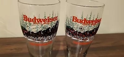 Set Of 2 Vintage 1989 Budweiser Clydesdales Tall Beer Glasses  • $19.50