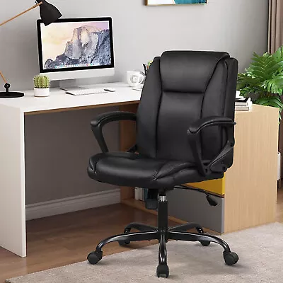 Mid Back PU Leather Swivel Office Computer Desk Chair Ergonomic Executive Chair  • $74.95