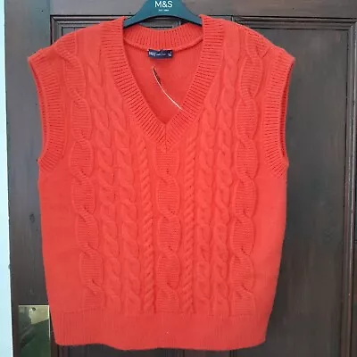 Bright Orange Knitted Vest / Tank Top M&S BNWT Size M 14/16 • £14.99