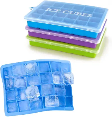 Silicone Ice Cube Trays 3 Pack Removable Lid Easy-Release Flexible Ice Molds • $16.61