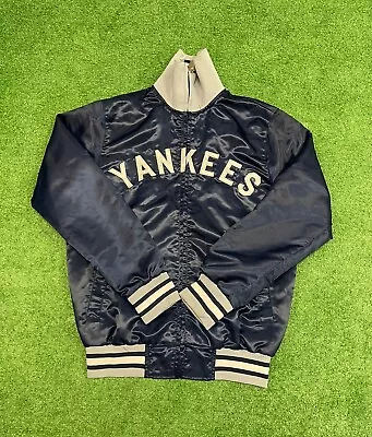 Starter New York Yankees Satin Zip Up Jacket Size Small MLB Baseball Blue Navy • $80