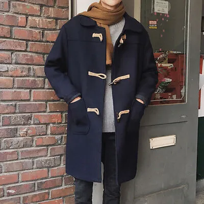 Mens Duffle Coat Retro Faux Woolen Overcoat Loose Korean Trench Coat Fashion • $115.31