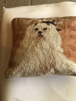 Vintage Maltese Dog Wool Needlepoint Pillow 10x10Square • $25