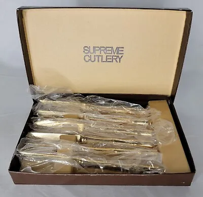 6 Towle Supreme Cutlery Gold Electroplate Bamboo Flatware Knife Set W Box 6.25  • $75