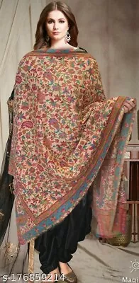 Auth. Kashmiri Kaani Print Woolen Kullu Indian Shawl Stole Scarf Pashmina Wrap • £29.99