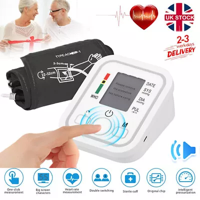 Digital Automatic Blood Pressure Monitor Upper Arm Voice BP Machine Large Cuff • £10.90