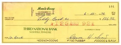 HANK SNOW Signed OPRY AUTOGRAPH On PERSONAL BANK CHECK To JAMES LEDDY BOOTS • $24.95