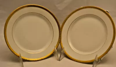 T&V Limoges Double Gold Fancy Gold Embossed  Set Of 2 Bread Butter Plates • $19.99