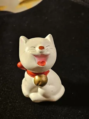 Vtg Maneki Neko Japan Cat Ceramic  Pottery 1.75   Good Luck Charm Kitschy Mcm • $27.50