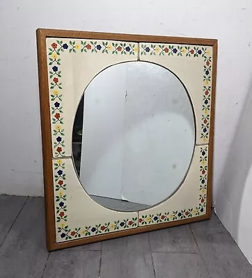 Antique Spanish Colonial New Mexico Folk Art Oak Floral Ceramic Tile Wall Mirror • $405