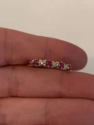9ct Gold Five Stone Natural Ruby & Diamond Ring 9k 375 • $78.35