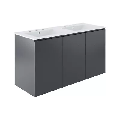 Bryn 48  Wall-Mount Double Sink Bathroom Vanity Gray White • $726.38