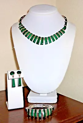 Vintage Taxco Sterling Silver 970 Malachite Choker Necklace Bracelet Set Parure • $350