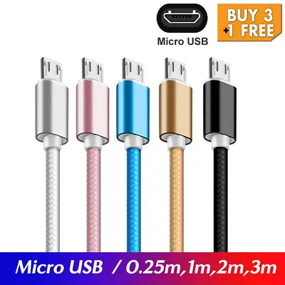 1M/2M/3M Strong Braided Micro USB Data Charger Cable Cord For Android Samsung • $4.95