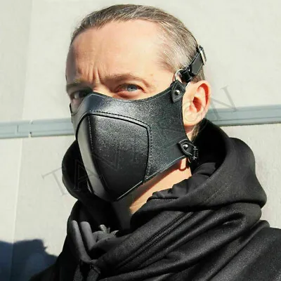 Men Punk Faux Leather Half Face Cover Mask Halloween Party Cosplay Costumes UK • £9.30