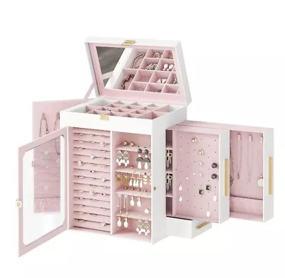 Jewelry Box With Mirror Travel Jewelry Organizer With Glass Window Vertical... • $32