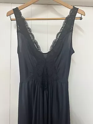 Rare Vintage OLGA Black Nylon And Lace Nightgown Size Large • $98